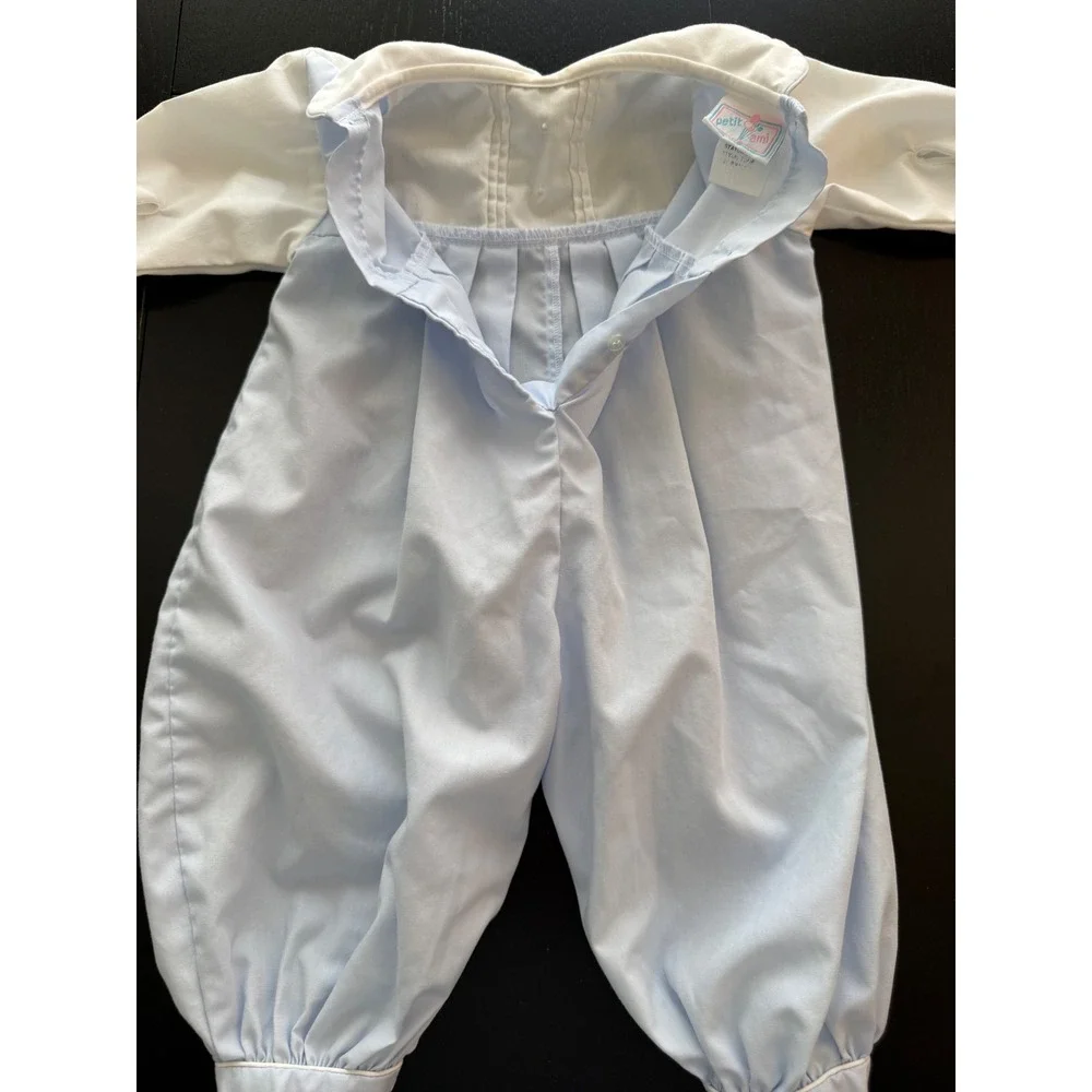 Petit‎ Ami Infant Longall Romper Newborn Blue Embroidered Rocking Horse Southern